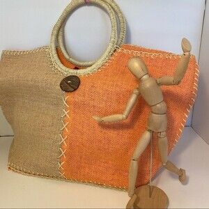 Bijoux Turner Woven Straw Tote Bag NWT Peach/Tan 22" Zipper, Swim Wear